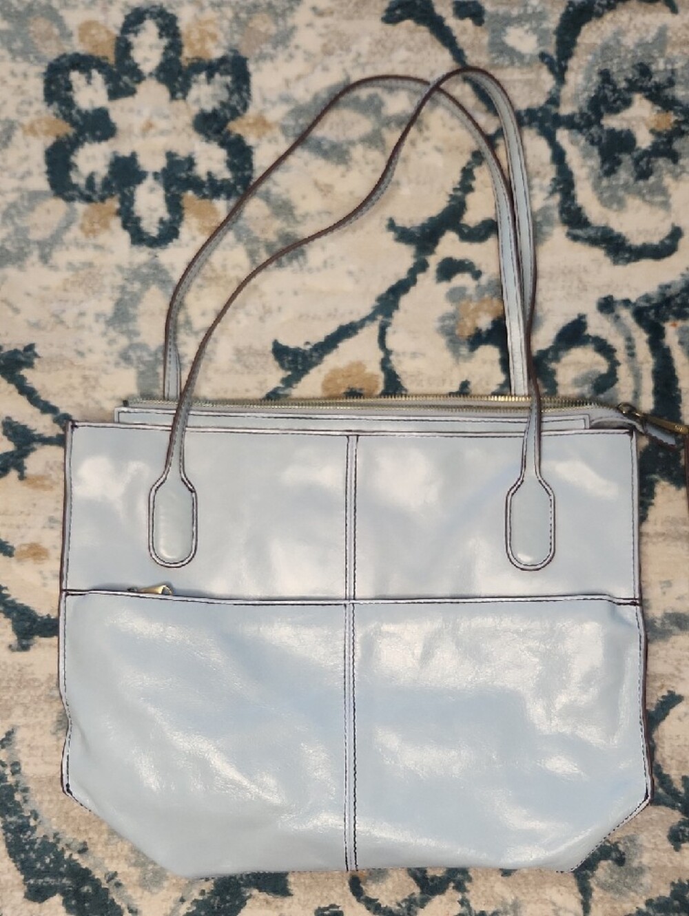 Hobo Friar Light Blue Leather Tote Handbag - Picture 12 of 16